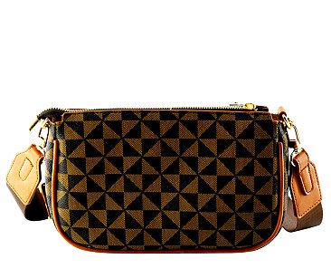 Retro Checkered Triangle Monogram 2-in-1 Crossbody Bag WITH CHAIN