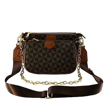 Retro Checkered Triangle Monogram 2-in-1 Crossbody Bag WITH CHAIN