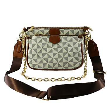 Retro Checkered Triangle Monogram 2-in-1 Crossbody Bag WITH CHAIN