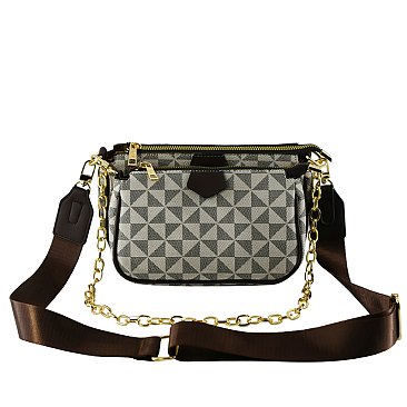 Retro Checkered Triangle Monogram 2-in-1 Crossbody Bag WITH CHAIN