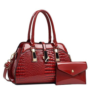 2 in 1 Crocodile & Patent Satchel Pouch Set