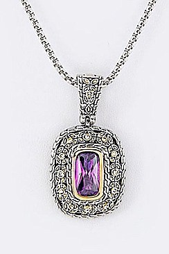 Framed Cubic Zirconia CZ Pendant With Chain LA-GKY305P