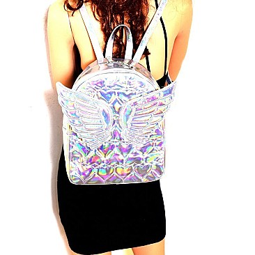 Iridescent Metallic Angel Wing Heart Pattern Novelty Backpack MH-PP6745