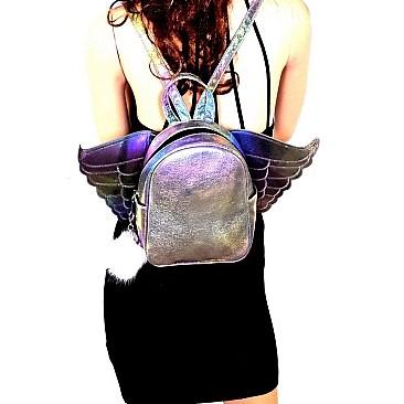 Chic Pom Pom Accent Removable Angel Wing Novelty Backpack MH-PP6746