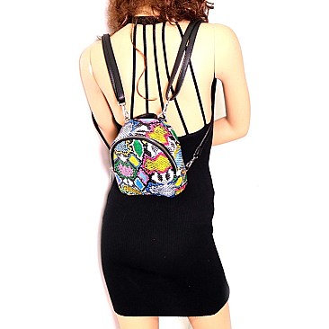 Medium Snake Print 2-Way Backpack Shoulder Bag