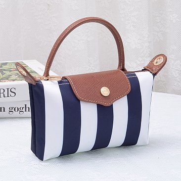 Striped Nylon Flap Satchel Crossbody Bag