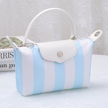 Striped Nylon Flap Satchel Crossbody Bag