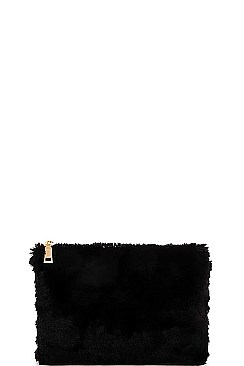 FASHION SOFT FUR FLUFFY SIDE CLUTCH WITH LONG STRAP