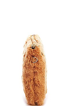 FASHION SOFT FUR FLUFFY SIDE CLUTCH WITH LONG STRAP