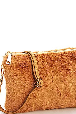 FASHION SOFT FUR FLUFFY SIDE CLUTCH WITH LONG STRAP