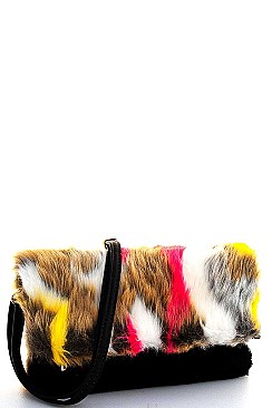 FASHION SOFT MULTI FUR CLUTCH WITH LONG STRAP