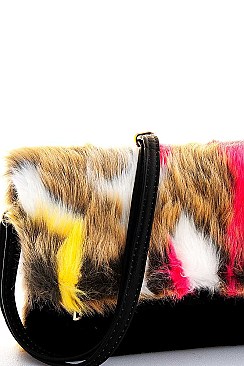 FASHION SOFT MULTI FUR CLUTCH WITH LONG STRAP