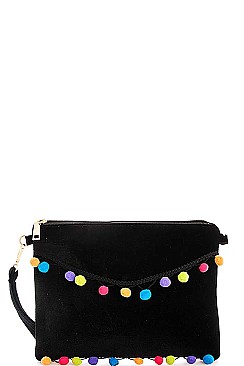 Puff Ball Details Lovely Clutch with Two Straps
