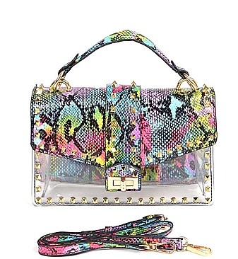 MULTI COLOR COAT CLEAR TRANSLUCENT SNAKESKIN CLUTCH