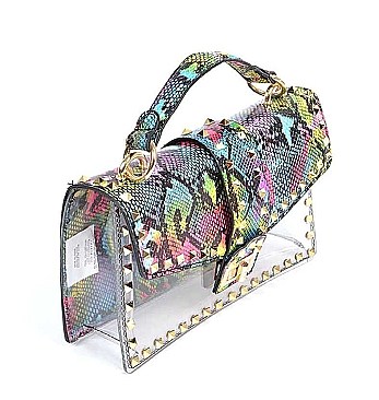 MULTI COLOR COAT CLEAR TRANSLUCENT SNAKESKIN CLUTCH