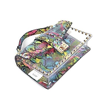 MULTI COLOR COAT CLEAR TRANSLUCENT SNAKESKIN CLUTCH