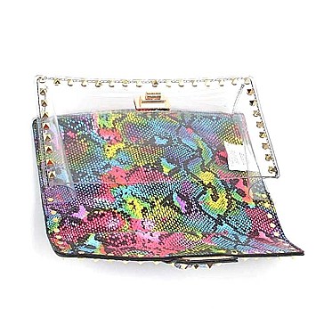 MULTI COLOR COAT CLEAR TRANSLUCENT SNAKESKIN CLUTCH