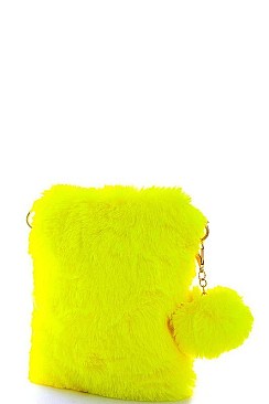 SOFT FUR CROSSBODY CLUTCH WITH POMPOM CHARM