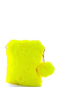 SOFT FUR CROSSBODY CLUTCH WITH POMPOM CHARM