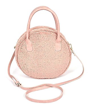 SOFT CIRCULAR FAUX FUR CROSSBODY CLUTCH