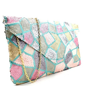 Fancy Multi-colored Sequin Envelope Clutch