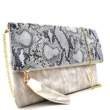 PPC3968-LP Tassel Accent Snake Flap Clutch