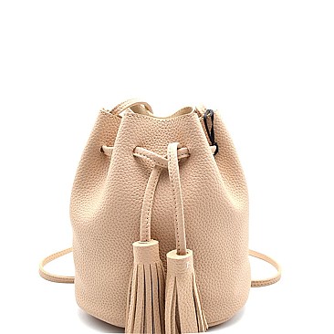 PPC5157-LP Tassel Accent Drawstring Bucket Cross Body