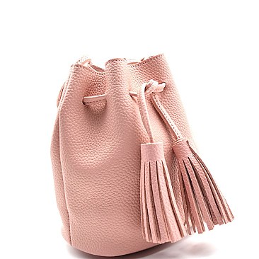 PPC5157-LP Tassel Accent Drawstring Bucket Cross Body