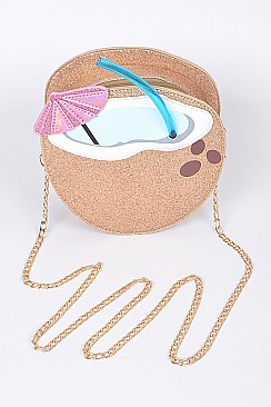 Gold Chain Cross Body Coconut Clutch