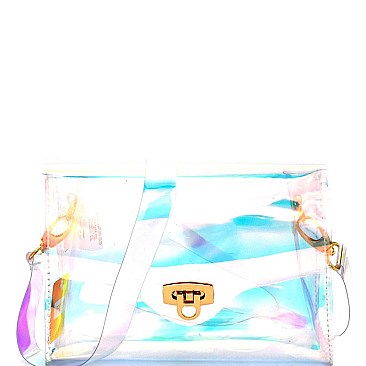 PPC5907-LP Hologram Clear Flip-lock Retro Satchel