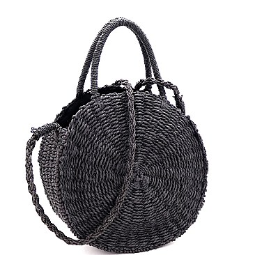 2-Way Woven Straw Bohemian Round Circle Satchel