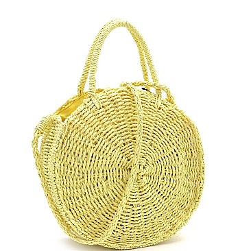 2-Way Woven Straw Bohemian Round Circle Satchel