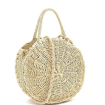 2-Way Woven Straw Bohemian Round Circle Satchel