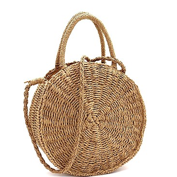 2-Way Woven Straw Bohemian Round Circle Satchel