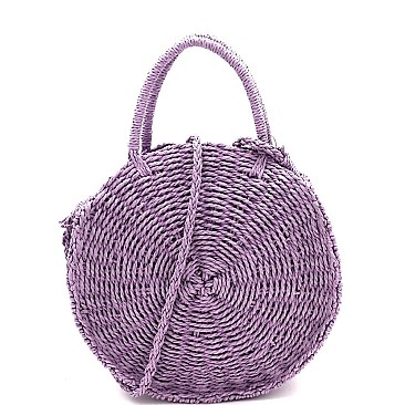 2-Way Woven Straw Bohemian Round Circle Satchel