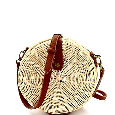 MH-PPC5916 Round Woven Straw Flap Shoulder Bag Cross Body