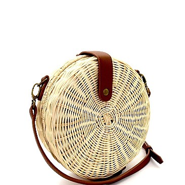 MH-PPC5916 Round Woven Straw Flap Shoulder Bag Cross Body