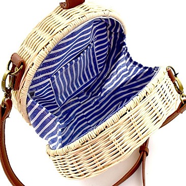 MH-PPC5916 Round Woven Straw Flap Shoulder Bag Cross Body