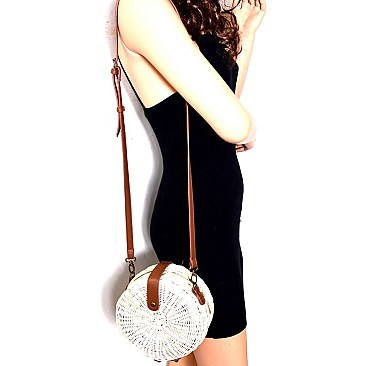 MH-PPC5916 Round Woven Straw Flap Shoulder Bag Cross Body