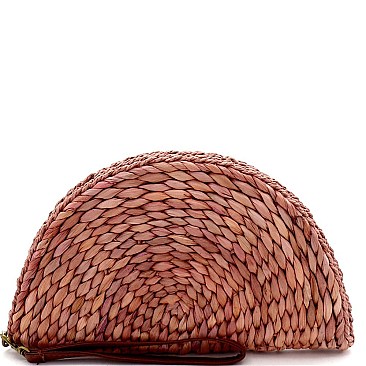 Natural Woven Half Moon Straw Clutch