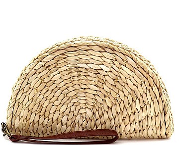 Natural Woven Half Moon Straw Clutch