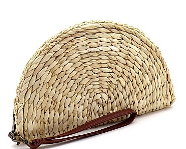 Natural Woven Half Moon Straw Clutch