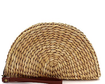 Natural Woven Half Moon Straw Clutch