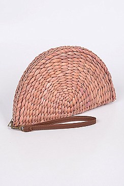 Fashion Half Circle Straw Clutch.