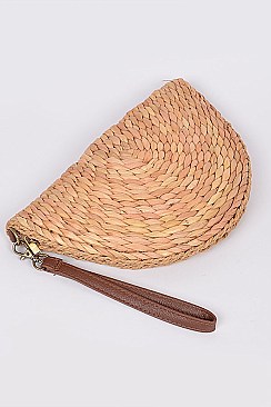 Fashion Half Circle Straw Clutch.