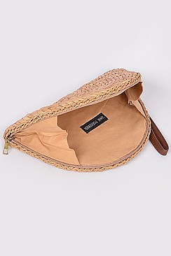 Fashion Half Circle Straw Clutch.