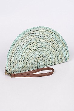 Fashion Half Circle Straw Clutch.