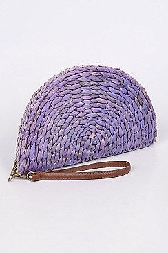 Fashion Half Circle Straw Clutch.