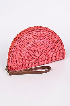 Fashion Half Circle Straw Clutch.