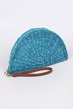 Fashion Half Circle Straw Clutch.